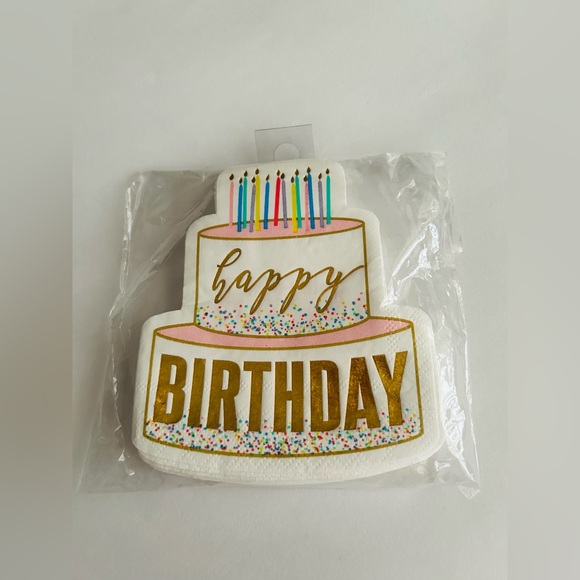 New 20 Happy Birthday Cake Shaped Napkins Gold Foil Letters Slant Collection - Picture 7 of 11